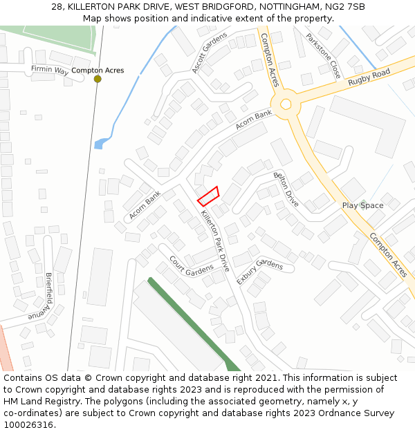 28, KILLERTON PARK DRIVE, WEST BRIDGFORD, NOTTINGHAM, NG2 7SB: Location map and indicative extent of plot