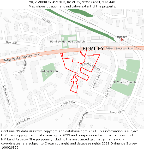 28, KIMBERLEY AVENUE, ROMILEY, STOCKPORT, SK6 4AB: Location map and indicative extent of plot