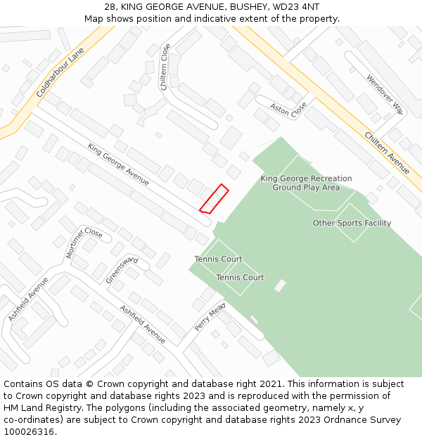 28, KING GEORGE AVENUE, BUSHEY, WD23 4NT: Location map and indicative extent of plot