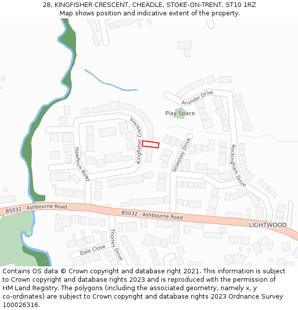 28, KINGFISHER CRESCENT, CHEADLE, STOKE-ON-TRENT, ST10 1RZ: Location map and indicative extent of plot