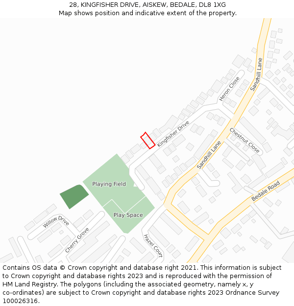 28, KINGFISHER DRIVE, AISKEW, BEDALE, DL8 1XG: Location map and indicative extent of plot