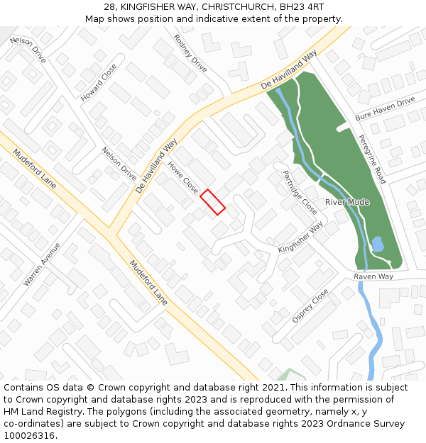 28, KINGFISHER WAY, CHRISTCHURCH, BH23 4RT: Location map and indicative extent of plot