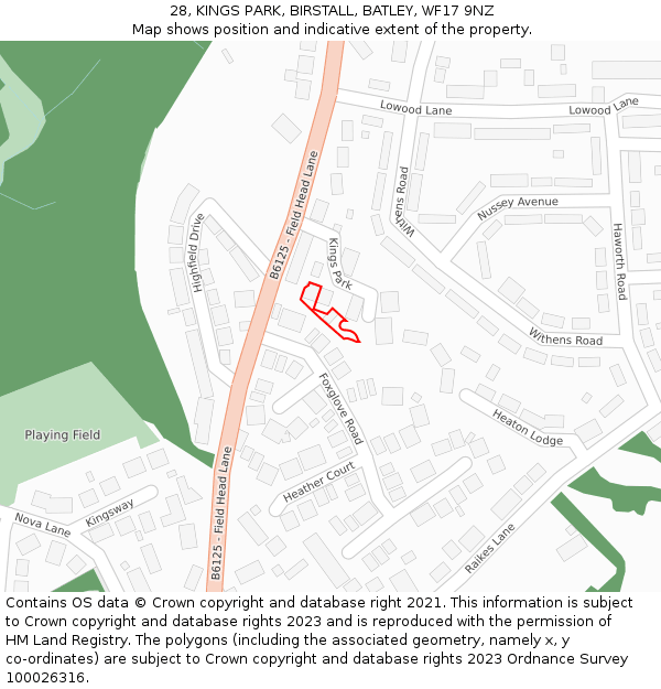 28, KINGS PARK, BIRSTALL, BATLEY, WF17 9NZ: Location map and indicative extent of plot