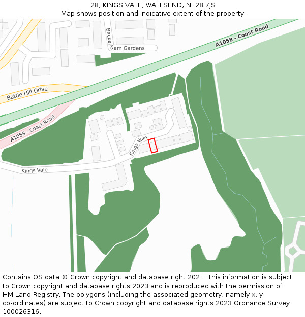 28, KINGS VALE, WALLSEND, NE28 7JS: Location map and indicative extent of plot