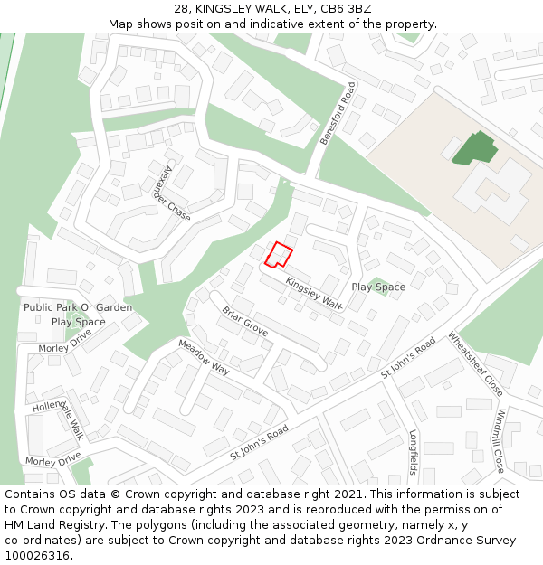 28, KINGSLEY WALK, ELY, CB6 3BZ: Location map and indicative extent of plot