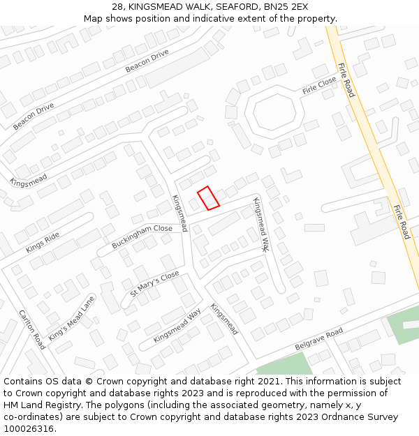 28, KINGSMEAD WALK, SEAFORD, BN25 2EX: Location map and indicative extent of plot