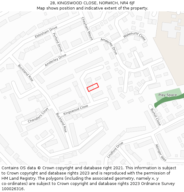 28, KINGSWOOD CLOSE, NORWICH, NR4 6JF: Location map and indicative extent of plot