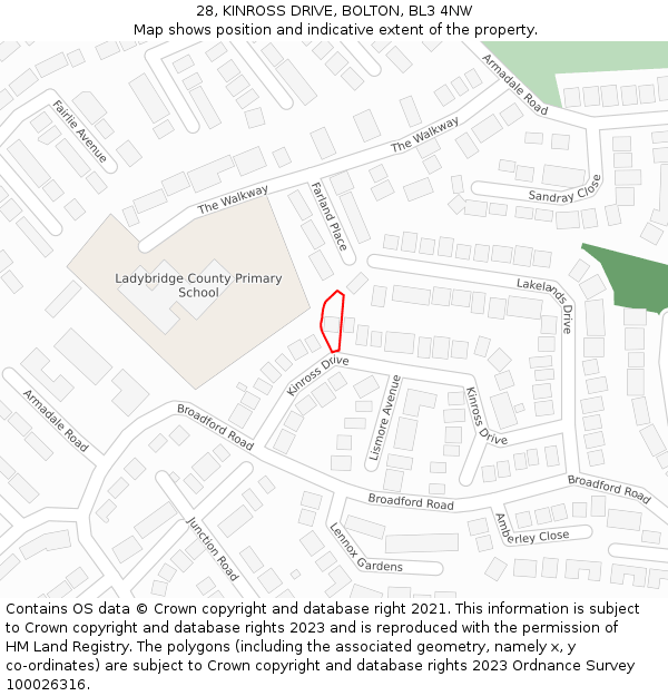 28, KINROSS DRIVE, BOLTON, BL3 4NW: Location map and indicative extent of plot