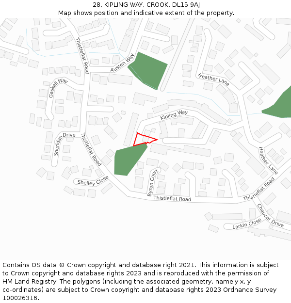 28, KIPLING WAY, CROOK, DL15 9AJ: Location map and indicative extent of plot