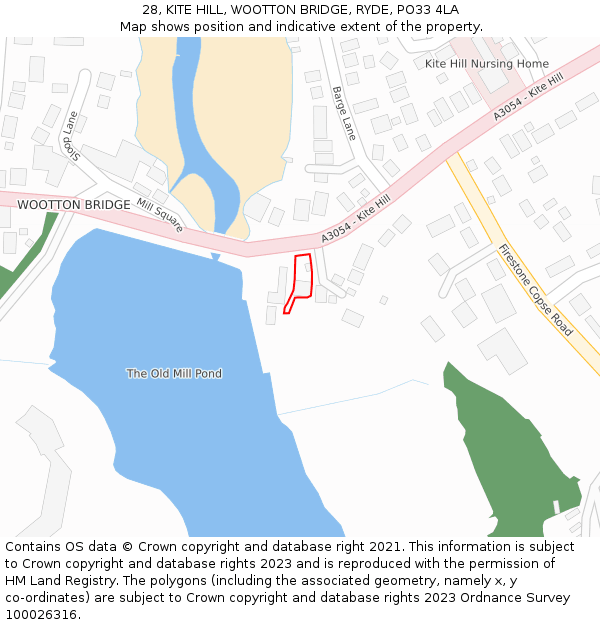 28, KITE HILL, WOOTTON BRIDGE, RYDE, PO33 4LA: Location map and indicative extent of plot