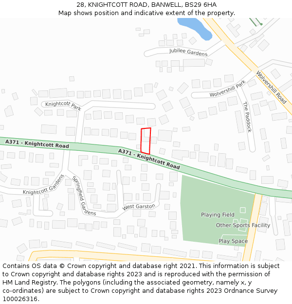 28, KNIGHTCOTT ROAD, BANWELL, BS29 6HA: Location map and indicative extent of plot