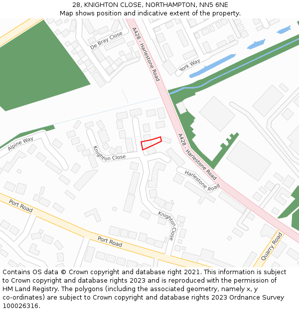 28, KNIGHTON CLOSE, NORTHAMPTON, NN5 6NE: Location map and indicative extent of plot