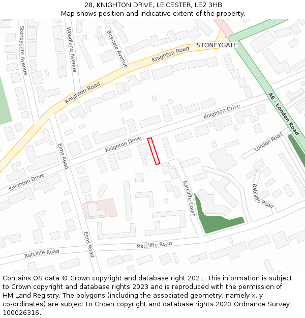 28, KNIGHTON DRIVE, LEICESTER, LE2 3HB: Location map and indicative extent of plot