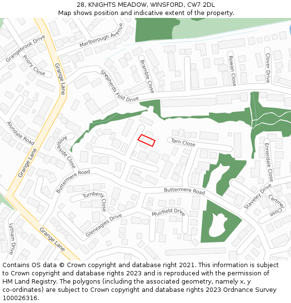 28, KNIGHTS MEADOW, WINSFORD, CW7 2DL: Location map and indicative extent of plot