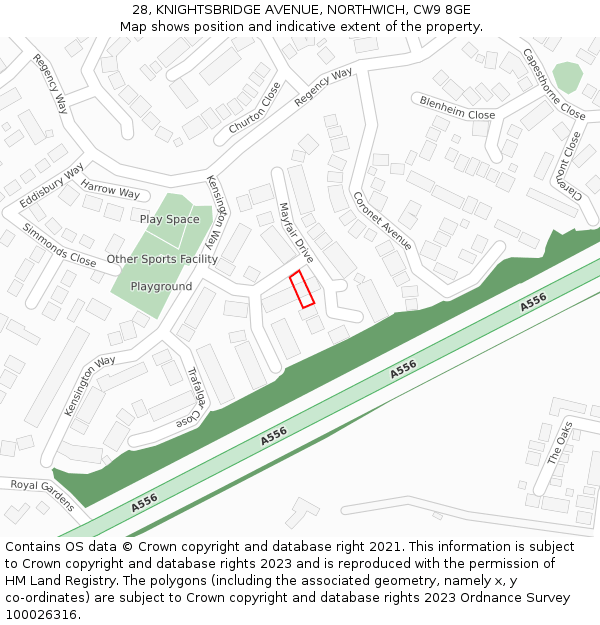 28, KNIGHTSBRIDGE AVENUE, NORTHWICH, CW9 8GE: Location map and indicative extent of plot