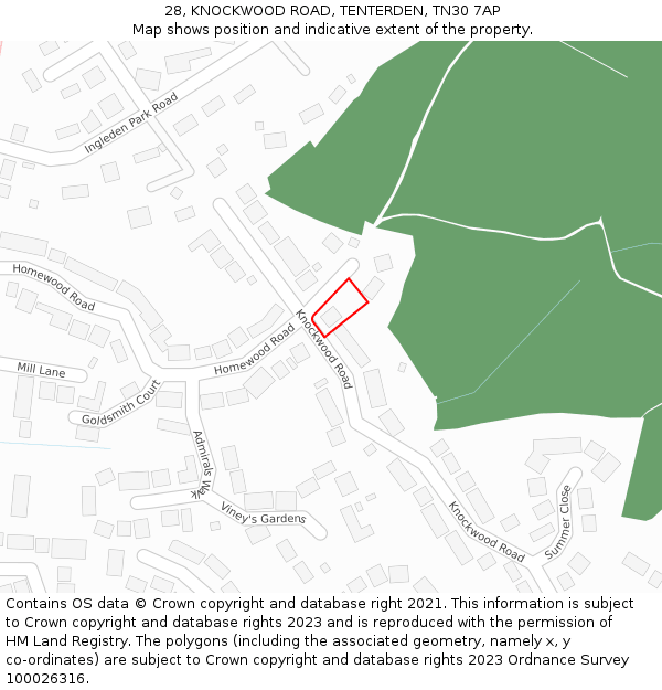 28, KNOCKWOOD ROAD, TENTERDEN, TN30 7AP: Location map and indicative extent of plot