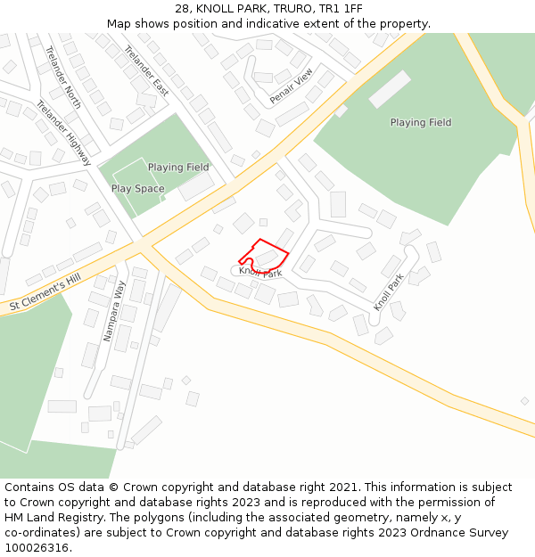 28, KNOLL PARK, TRURO, TR1 1FF: Location map and indicative extent of plot