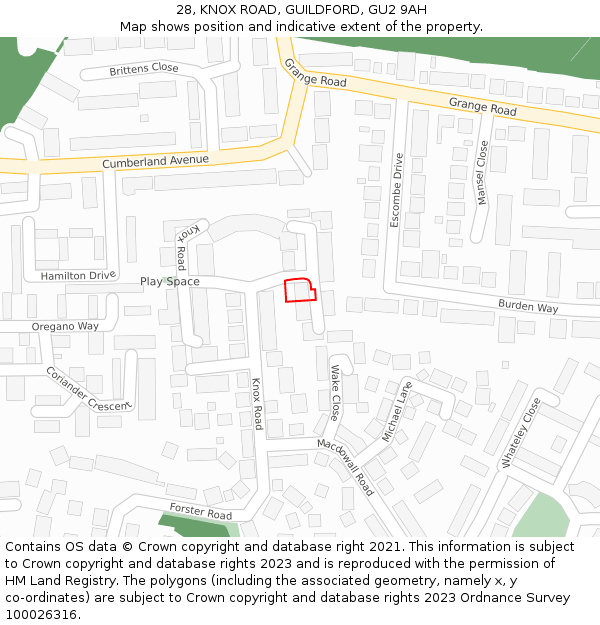 28, KNOX ROAD, GUILDFORD, GU2 9AH: Location map and indicative extent of plot