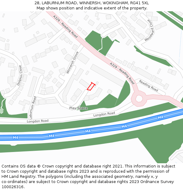 28, LABURNUM ROAD, WINNERSH, WOKINGHAM, RG41 5XL: Location map and indicative extent of plot