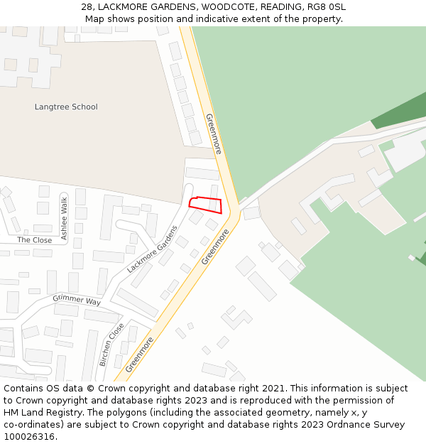 28, LACKMORE GARDENS, WOODCOTE, READING, RG8 0SL: Location map and indicative extent of plot