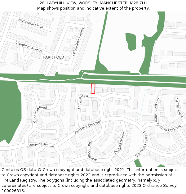 28, LADYHILL VIEW, WORSLEY, MANCHESTER, M28 7LH: Location map and indicative extent of plot