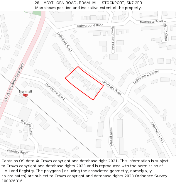 28, LADYTHORN ROAD, BRAMHALL, STOCKPORT, SK7 2ER: Location map and indicative extent of plot