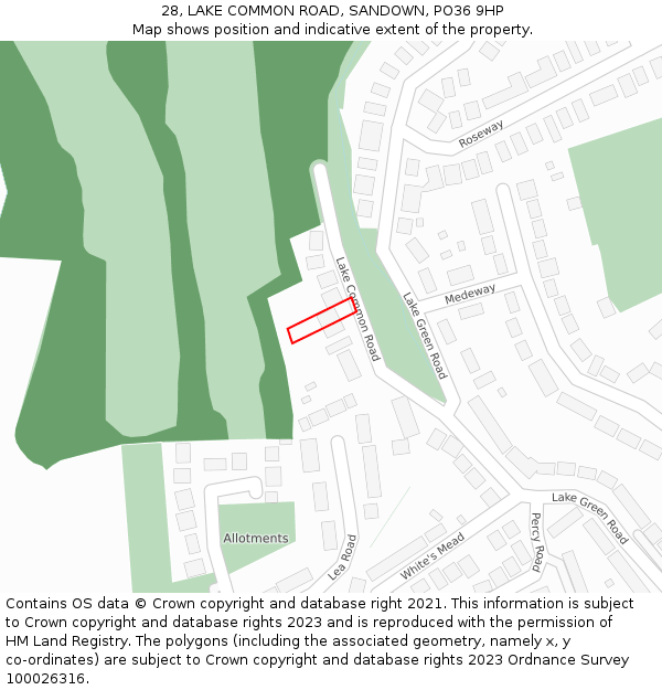 28, LAKE COMMON ROAD, SANDOWN, PO36 9HP: Location map and indicative extent of plot