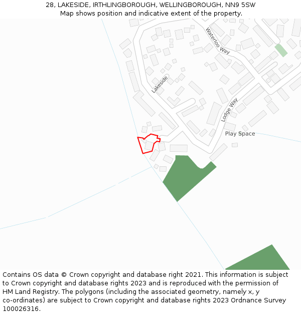 28, LAKESIDE, IRTHLINGBOROUGH, WELLINGBOROUGH, NN9 5SW: Location map and indicative extent of plot