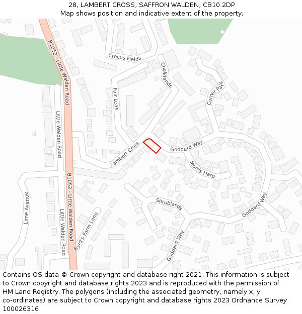 28, LAMBERT CROSS, SAFFRON WALDEN, CB10 2DP: Location map and indicative extent of plot