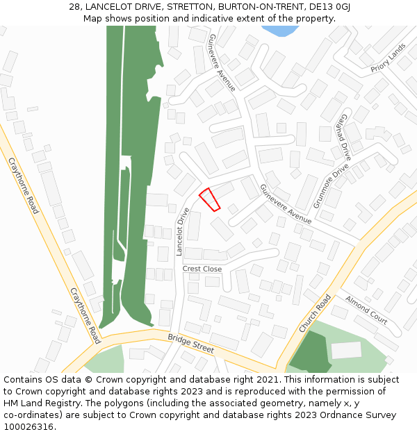 28, LANCELOT DRIVE, STRETTON, BURTON-ON-TRENT, DE13 0GJ: Location map and indicative extent of plot