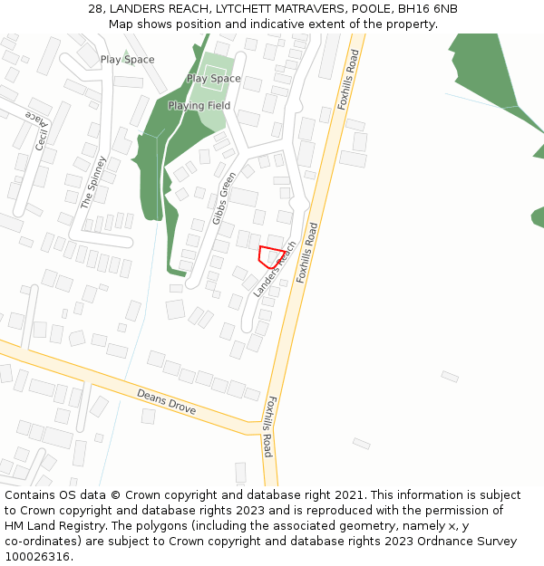 28, LANDERS REACH, LYTCHETT MATRAVERS, POOLE, BH16 6NB: Location map and indicative extent of plot
