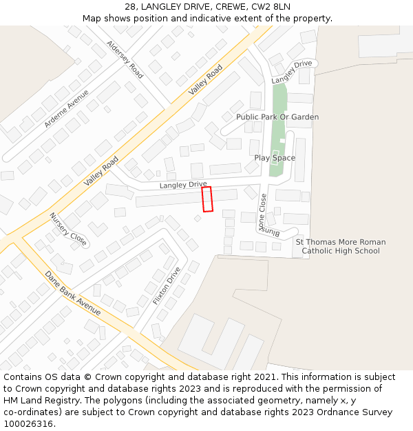 28, LANGLEY DRIVE, CREWE, CW2 8LN: Location map and indicative extent of plot