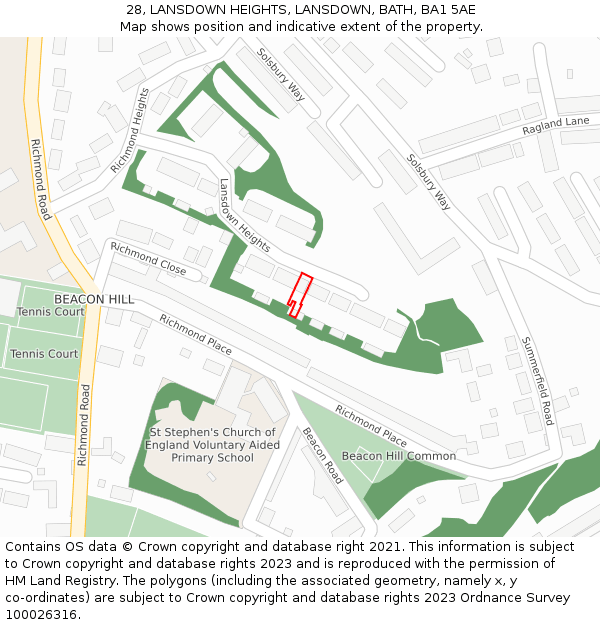 28, LANSDOWN HEIGHTS, LANSDOWN, BATH, BA1 5AE: Location map and indicative extent of plot