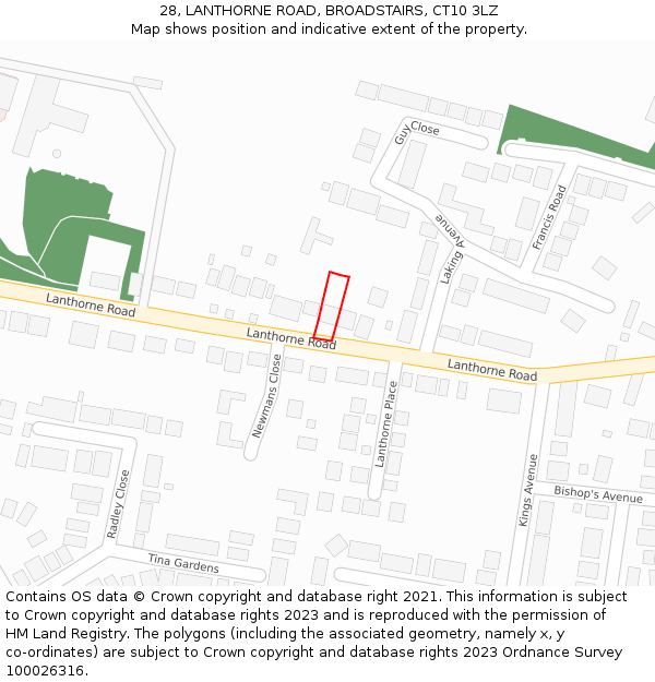 28, LANTHORNE ROAD, BROADSTAIRS, CT10 3LZ: Location map and indicative extent of plot