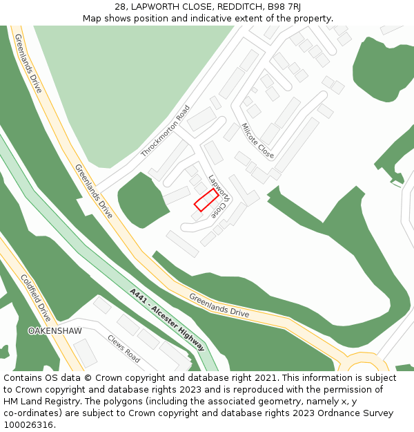 28, LAPWORTH CLOSE, REDDITCH, B98 7RJ: Location map and indicative extent of plot
