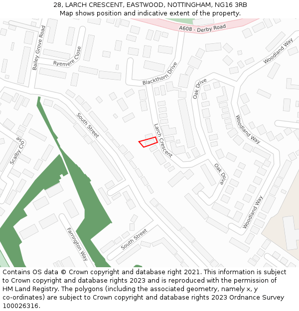 28, LARCH CRESCENT, EASTWOOD, NOTTINGHAM, NG16 3RB: Location map and indicative extent of plot
