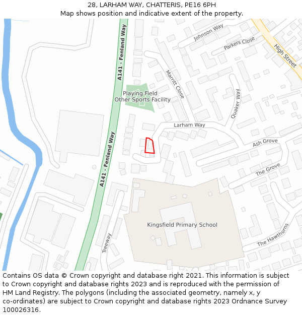 28, LARHAM WAY, CHATTERIS, PE16 6PH: Location map and indicative extent of plot