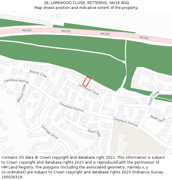 28, LARKWOOD CLOSE, KETTERING, NN16 9NQ: Location map and indicative extent of plot