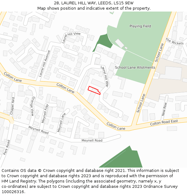 28, LAUREL HILL WAY, LEEDS, LS15 9EW: Location map and indicative extent of plot