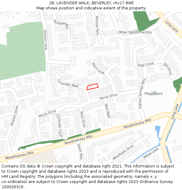 28, LAVENDER WALK, BEVERLEY, HU17 8WE: Location map and indicative extent of plot