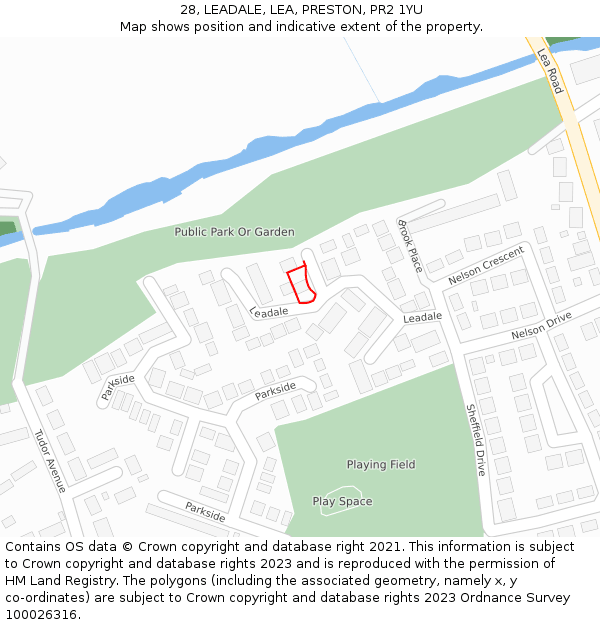 28, LEADALE, LEA, PRESTON, PR2 1YU: Location map and indicative extent of plot