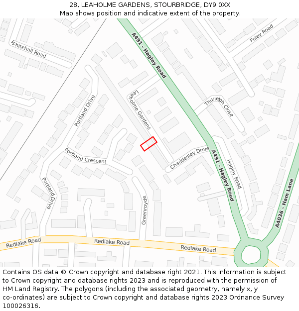 28, LEAHOLME GARDENS, STOURBRIDGE, DY9 0XX: Location map and indicative extent of plot