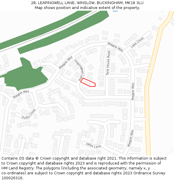 28, LEAPINGWELL LANE, WINSLOW, BUCKINGHAM, MK18 3LU: Location map and indicative extent of plot