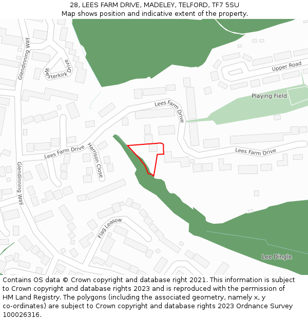 28, LEES FARM DRIVE, MADELEY, TELFORD, TF7 5SU: Location map and indicative extent of plot