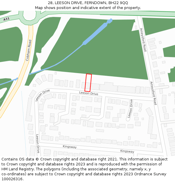 28, LEESON DRIVE, FERNDOWN, BH22 9QQ: Location map and indicative extent of plot