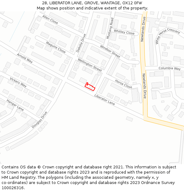 28, LIBERATOR LANE, GROVE, WANTAGE, OX12 0FW: Location map and indicative extent of plot