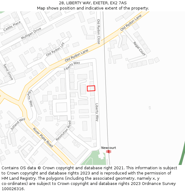 28, LIBERTY WAY, EXETER, EX2 7AS: Location map and indicative extent of plot