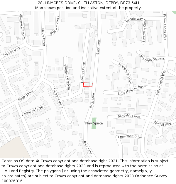 28, LINACRES DRIVE, CHELLASTON, DERBY, DE73 6XH: Location map and indicative extent of plot
