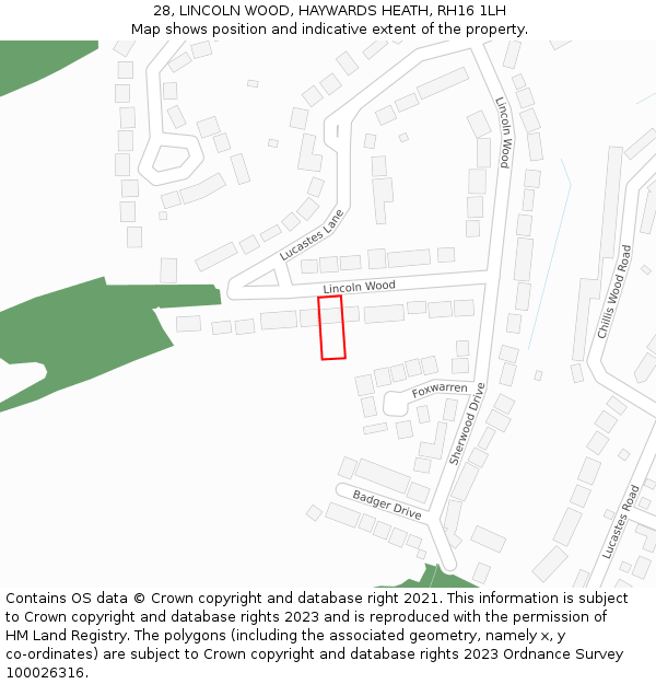 28, LINCOLN WOOD, HAYWARDS HEATH, RH16 1LH: Location map and indicative extent of plot