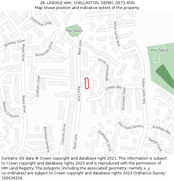 28, LINDALE WAY, CHELLASTON, DERBY, DE73 6NN: Location map and indicative extent of plot